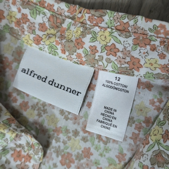 Alfred Dunner pink yellow floral 3/4 sleeve size 12 button up blouse - Picture 4 of 5